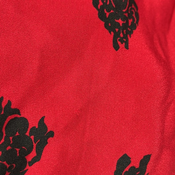 Peter Nygard Scarf Double Sided Black Velvet Red Printed Silk Fringe - Picture 12 of 16